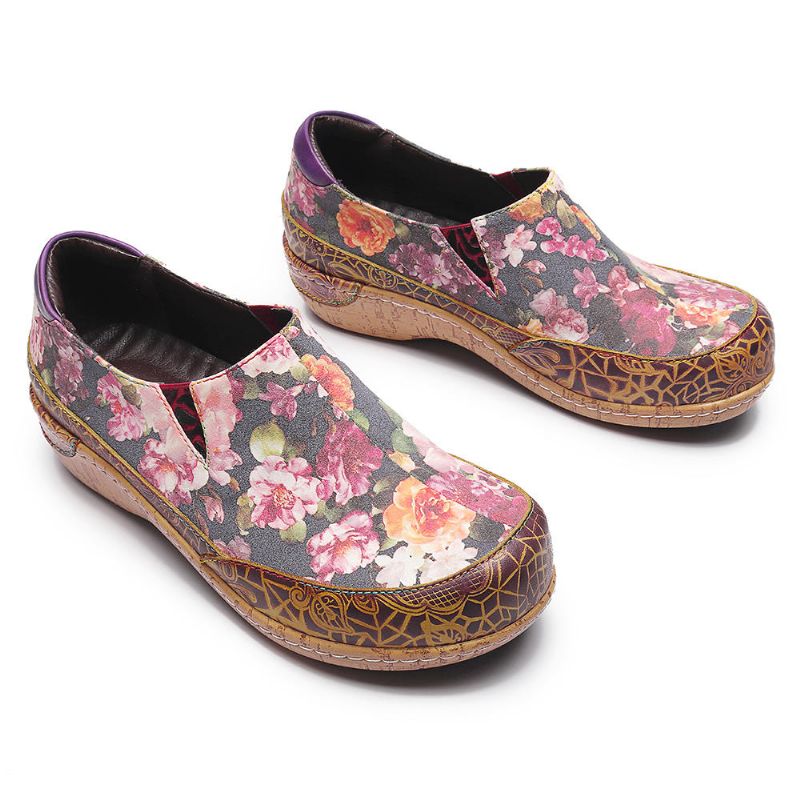 Mujeres Comfy Bloom Flowers Empalme Retro Costura Slip On Flats