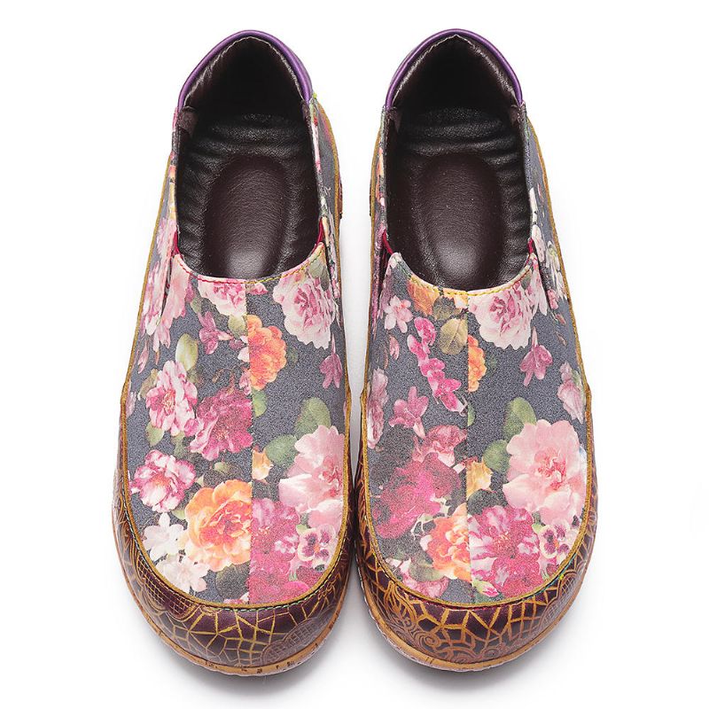 Mujeres Comfy Bloom Flowers Empalme Retro Costura Slip On Flats