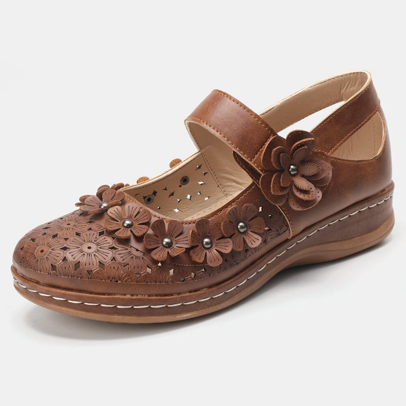 Mujeres Cómodas Flores Hollow Hook Loop Flats