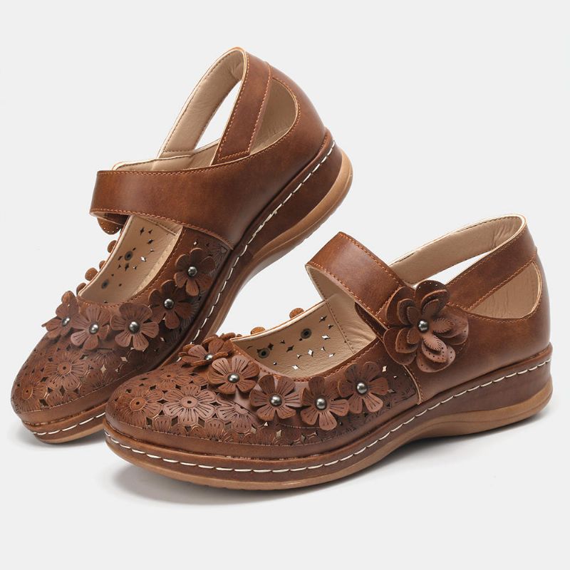 Mujeres Cómodas Flores Hollow Hook Loop Flats