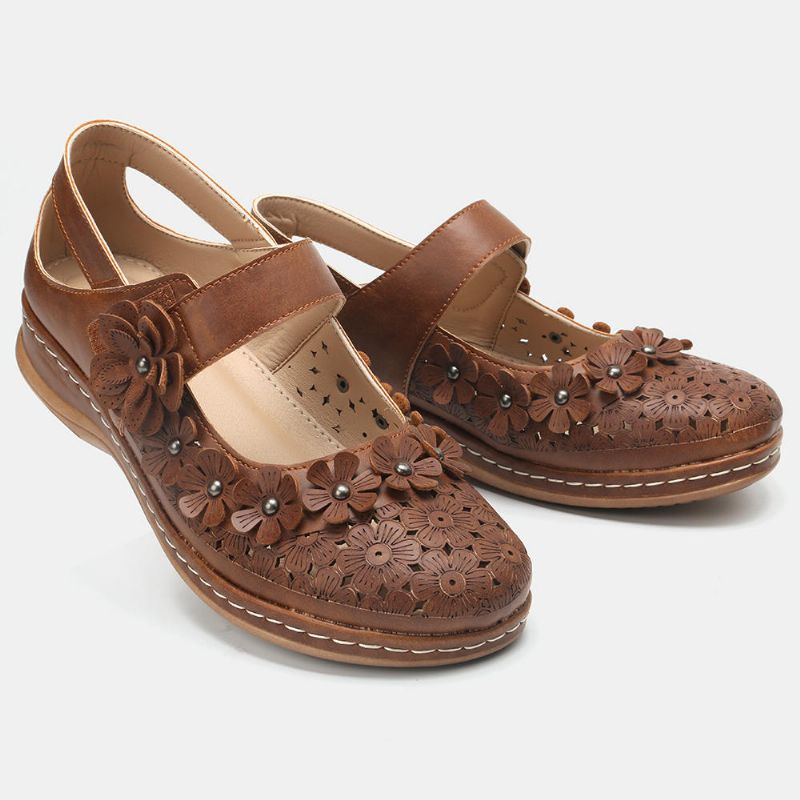 Mujeres Cómodas Flores Hollow Hook Loop Flats