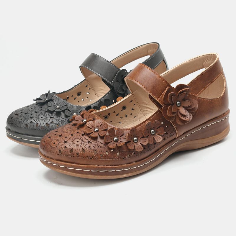 Mujeres Cómodas Flores Hollow Hook Loop Flats