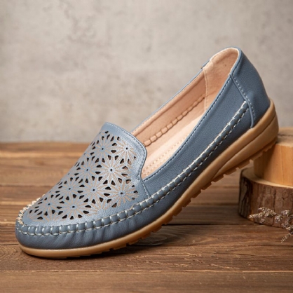 Mujeres Floewrs Hollow Comfy Antideslizante Casual Flat Mocasines