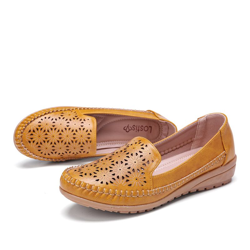 Mujeres Floewrs Hollow Comfy Antideslizante Casual Flat Mocasines