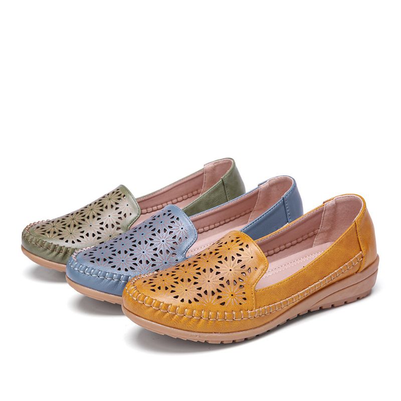 Mujeres Floewrs Hollow Comfy Antideslizante Casual Flat Mocasines