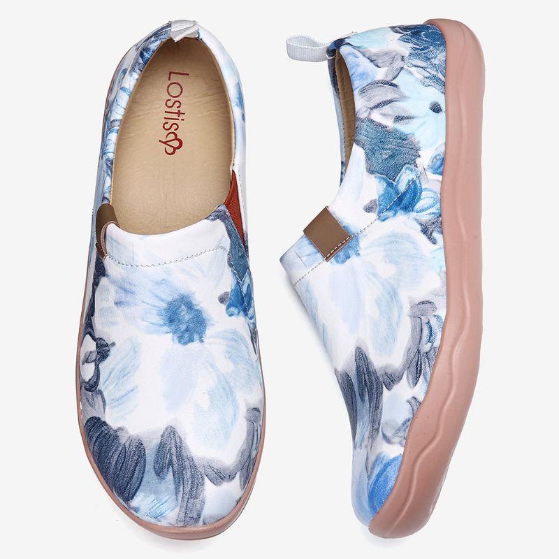 Mujeres Flor Tinta Pintura Patrón Suela Suave Resbalón En Mocasines Planos Casuales