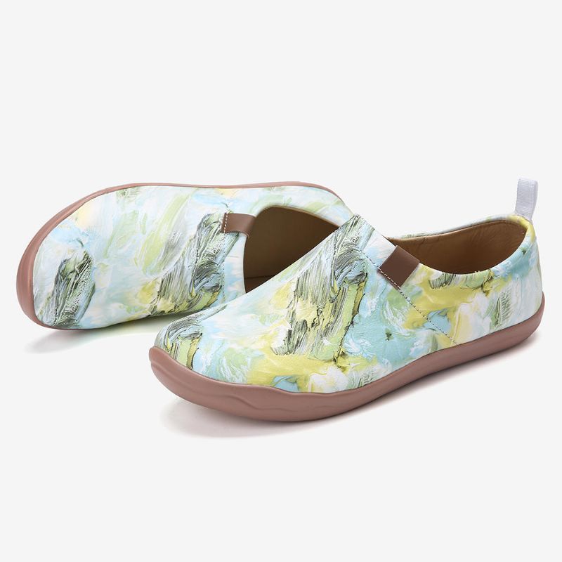 Mujeres Flor Tinta Pintura Patrón Suela Suave Resbalón En Mocasines Planos Casuales