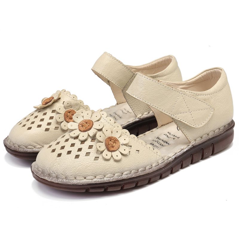 Mujeres Flores Decoración Hollow Comfy Hook Loop Casual Flats