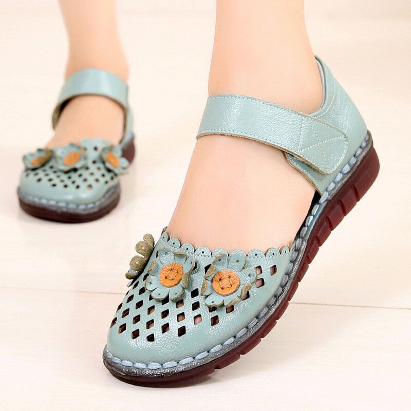 Mujeres Flores Decoración Hollow Comfy Hook Loop Casual Flats