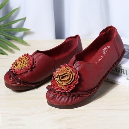 Mujeres Folkways Stricing Flowers Mocasines Planos Casuales Cómodos De Suela Suave