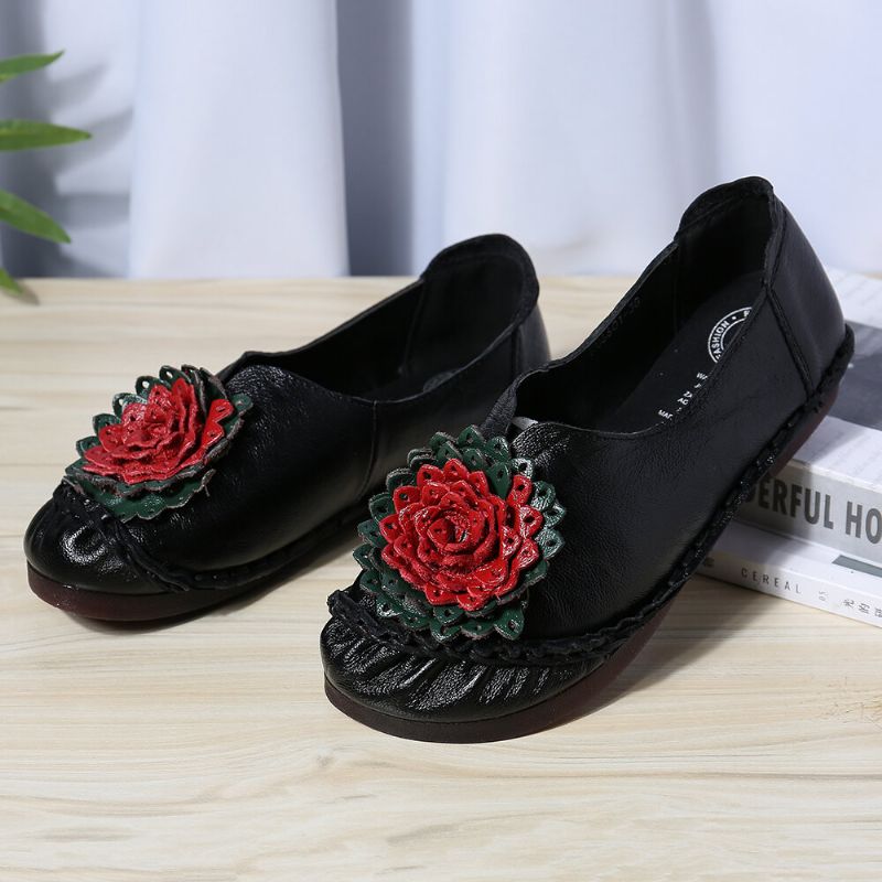 Mujeres Folkways Stricing Flowers Mocasines Planos Casuales Cómodos De Suela Suave