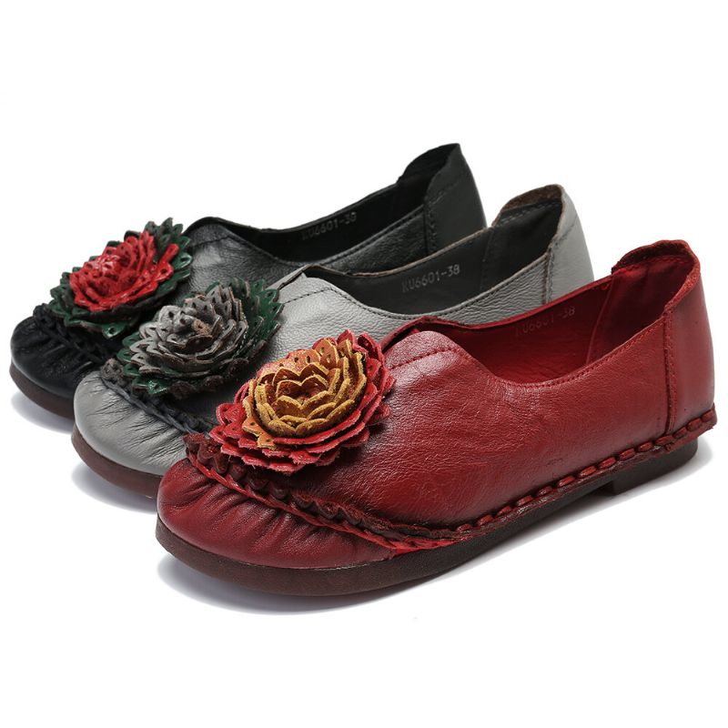 Mujeres Folkways Stricing Flowers Mocasines Planos Casuales Cómodos De Suela Suave