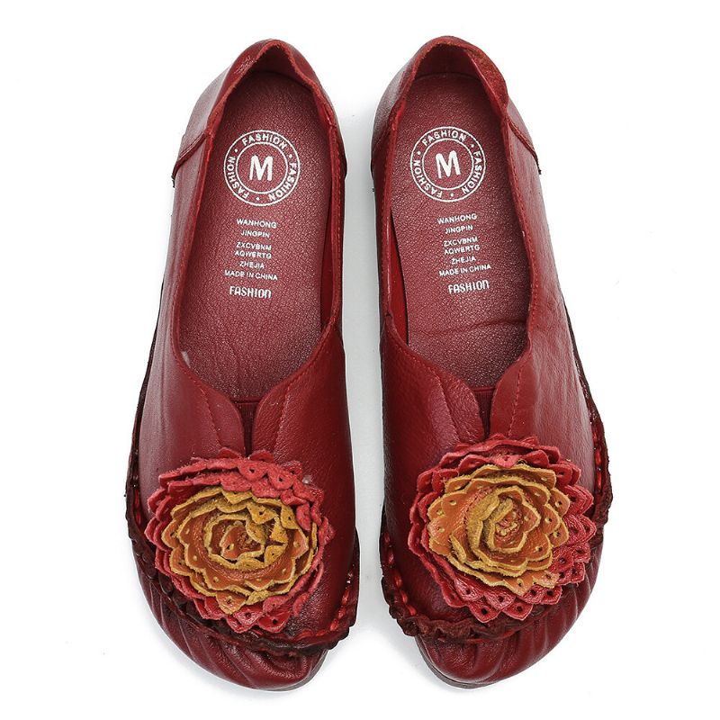 Mujeres Folkways Stricing Flowers Mocasines Planos Casuales Cómodos De Suela Suave