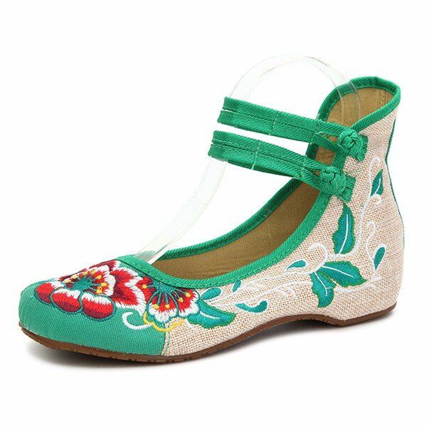 Mujeres De Gran Tamaño Mary Janes Zapatos Planos Con Flores Bordadas Chinas Mocasines De Lino