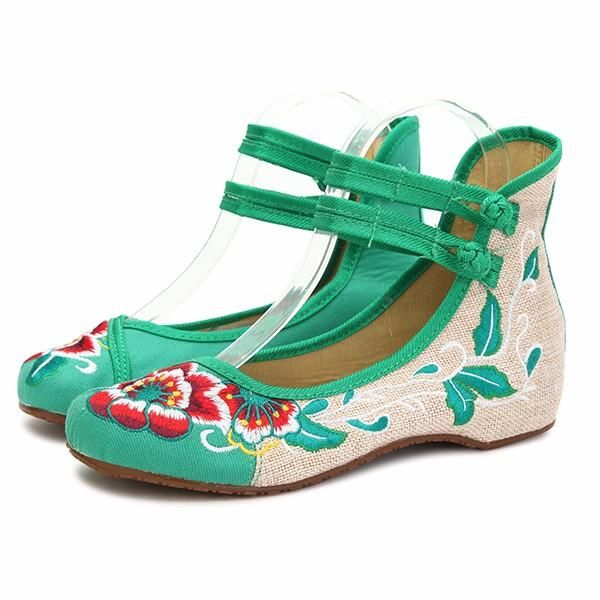 Mujeres De Gran Tamaño Mary Janes Zapatos Planos Con Flores Bordadas Chinas Mocasines De Lino