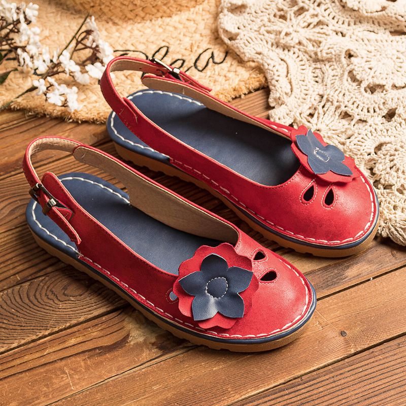 Mujeres Retro Flores Decoración Transpirable Casual Correa Negra Slingback Pisos