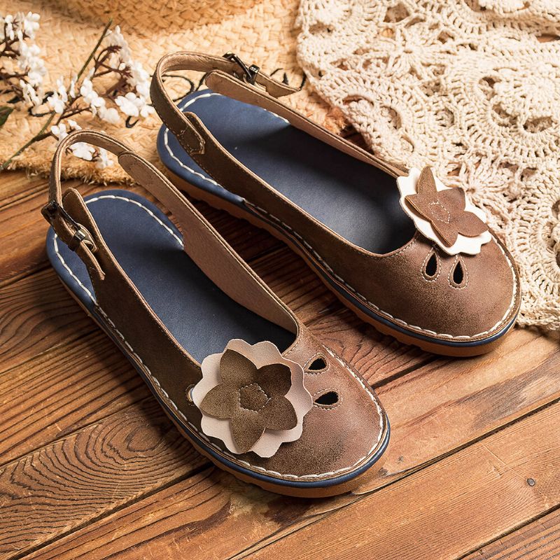 Mujeres Retro Flores Decoración Transpirable Casual Correa Negra Slingback Pisos