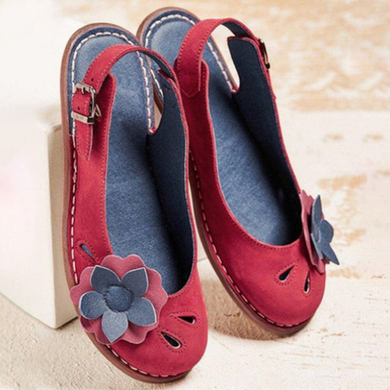 Mujeres Retro Flores Decoración Transpirable Casual Correa Negra Slingback Pisos