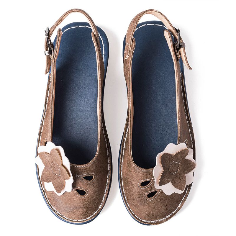 Mujeres Retro Flores Decoración Transpirable Casual Correa Negra Slingback Pisos