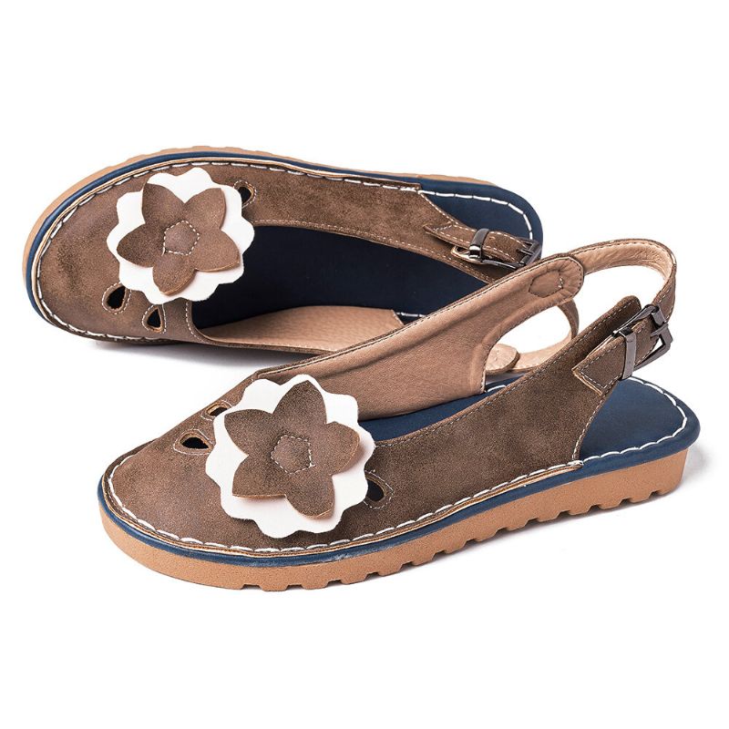 Mujeres Retro Flores Decoración Transpirable Casual Correa Negra Slingback Pisos