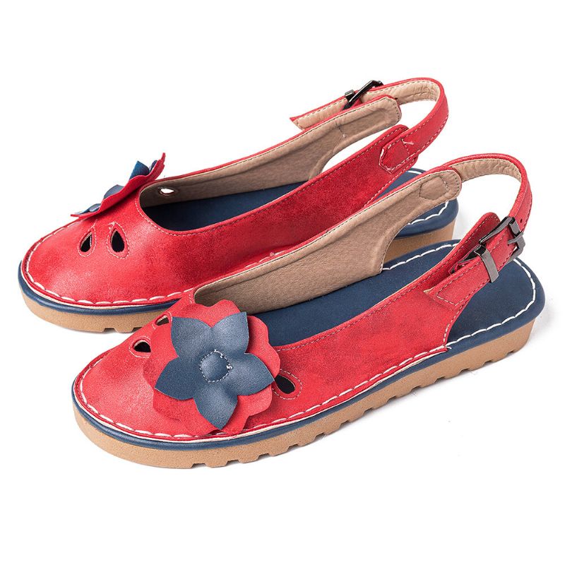 Mujeres Retro Flores Decoración Transpirable Casual Correa Negra Slingback Pisos