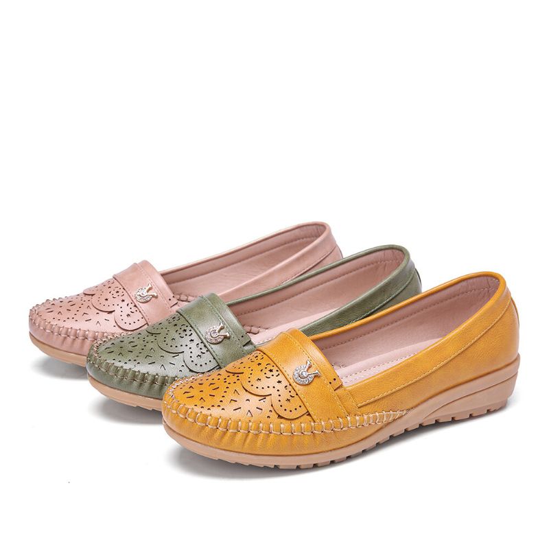 Mujeres Ruffle Stricing Decor Hollow Comfy Antideslizante Casual Flats