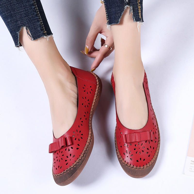 Mujeres Tallas Grandes De Cuero Genuino Transpirable Hollow Out Slip On Casual Flats Mocasines