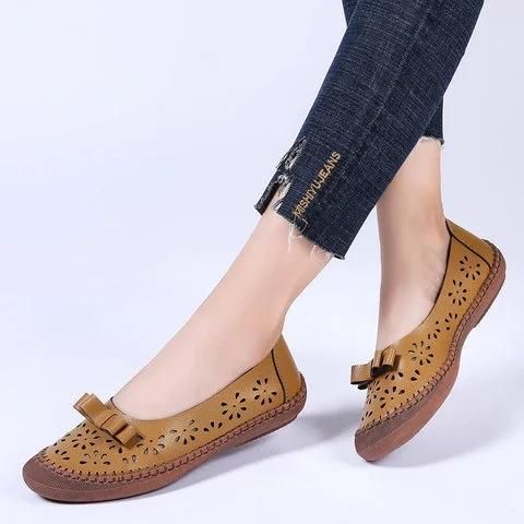 Mujeres Tallas Grandes De Cuero Genuino Transpirable Hollow Out Slip On Casual Flats Mocasines