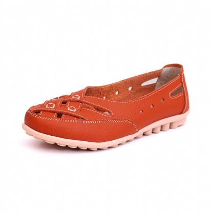 Mujeres Verano Plano Casual Exterior Ahuecado Cuero Suave Cómodo Mocasines Planos Zapatos