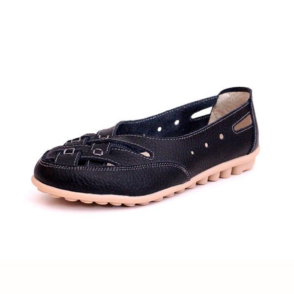 Mujeres Verano Plano Casual Exterior Ahuecado Cuero Suave Cómodo Mocasines Planos Zapatos