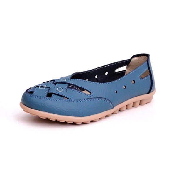 Mujeres Verano Plano Casual Exterior Ahuecado Cuero Suave Cómodo Mocasines Planos Zapatos