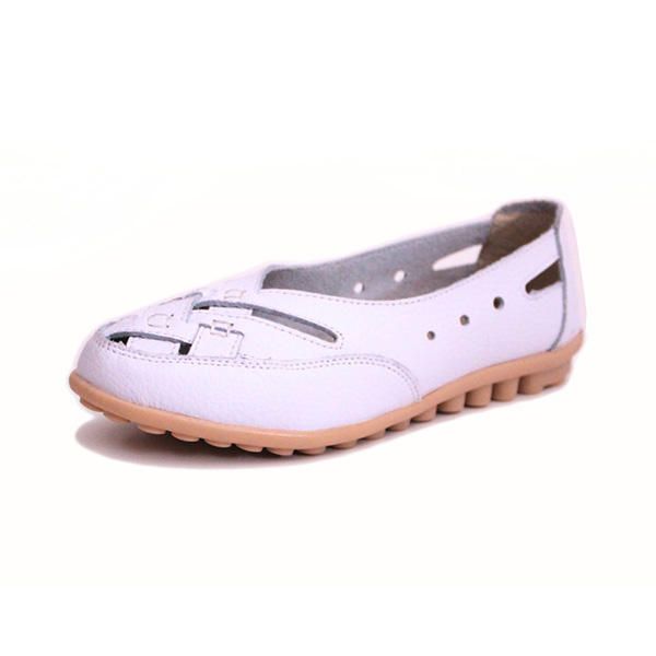 Mujeres Verano Plano Casual Exterior Ahuecado Cuero Suave Cómodo Mocasines Planos Zapatos