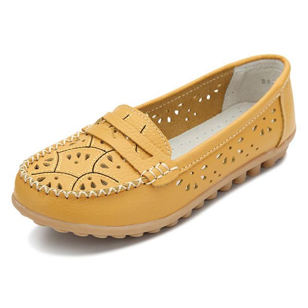 Mujeres Zapatos Elegantes Flor Hollow Out Mocasines Pisos De Cuero Con Suela Suave