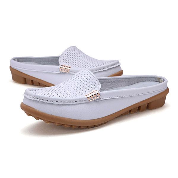 Nuevas Sandalias Planas De Cuero Con Punta Redonda Y Transpirable De Moda Informal Para Mujer