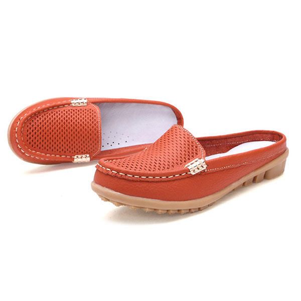 Nuevas Sandalias Planas De Cuero Con Punta Redonda Y Transpirable De Moda Informal Para Mujer