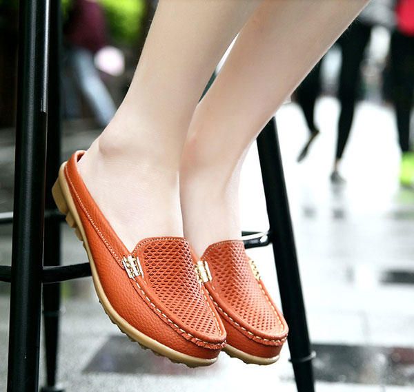 Nuevas Sandalias Planas De Cuero Con Punta Redonda Y Transpirable De Moda Informal Para Mujer