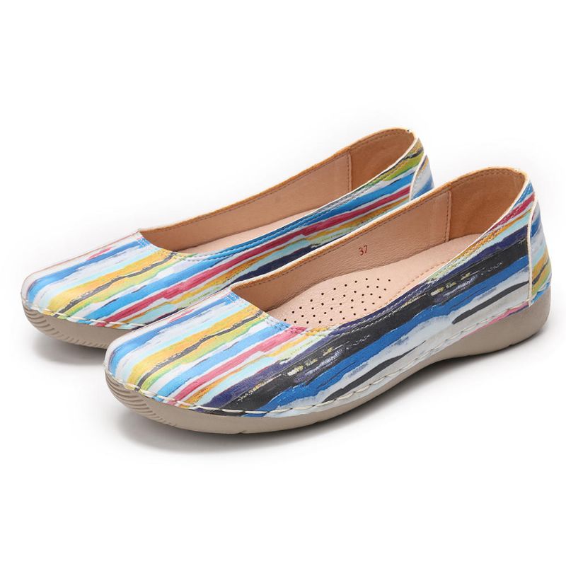 Pisos Para Caminar De Suela Suave De Cuero Casual Multicolor