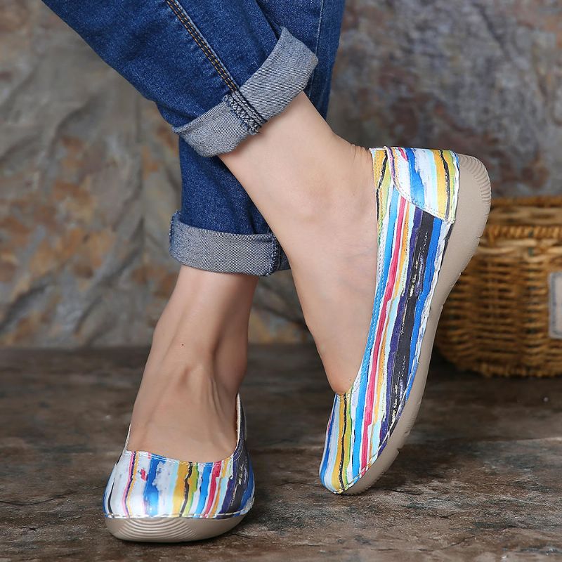 Pisos Para Caminar De Suela Suave De Cuero Casual Multicolor