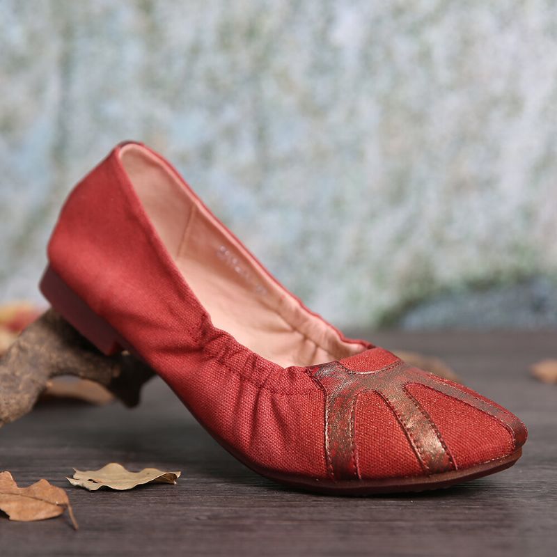 Retro Cómodos Zapatos Planos De Ballet Con Empalme De Lona Suave Y Plegable