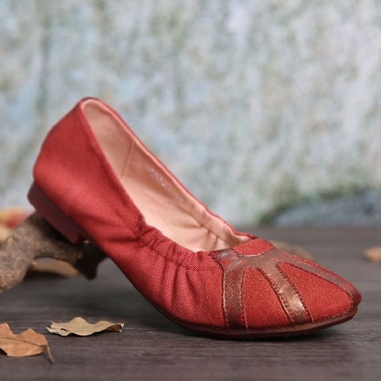 Retro Cómodos Zapatos Planos De Ballet Con Empalme De Lona Suave Y Plegable