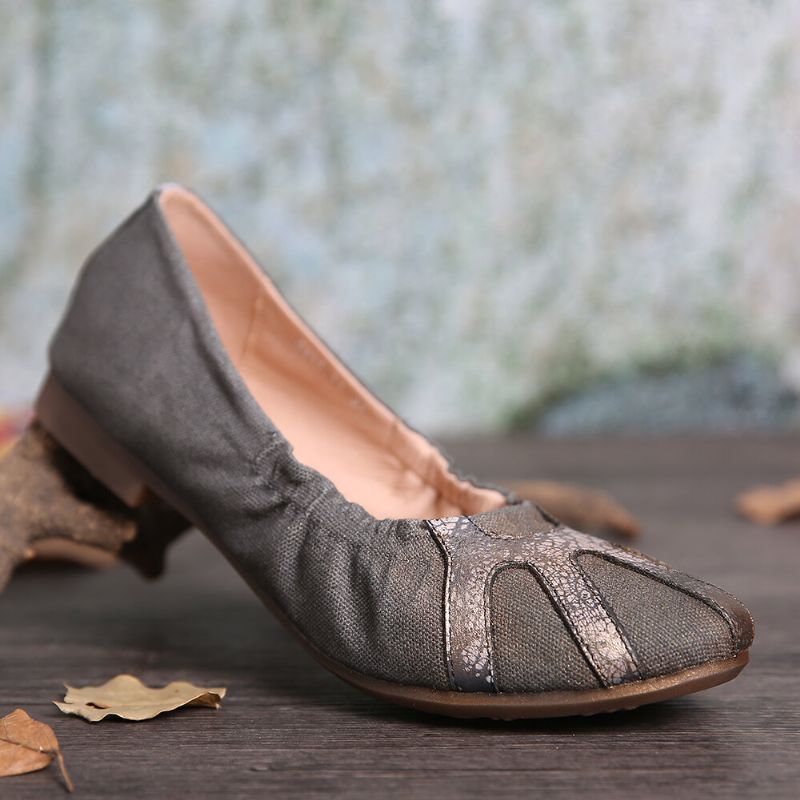 Retro Cómodos Zapatos Planos De Ballet Con Empalme De Lona Suave Y Plegable