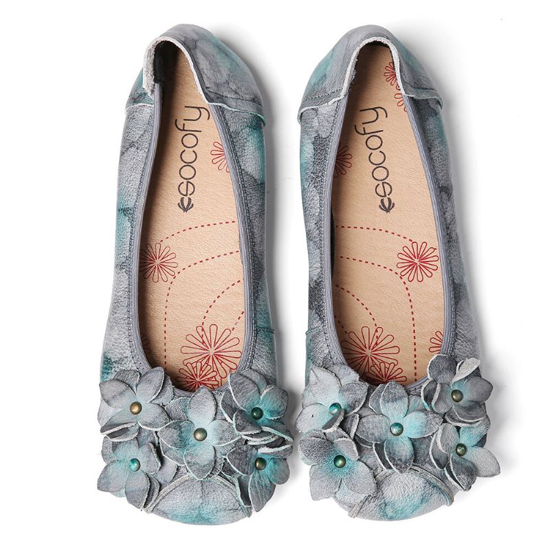 Retro Flowers Decor Suela Suave Teñida Con Lazo Zapatos Planos Suaves Cómodos