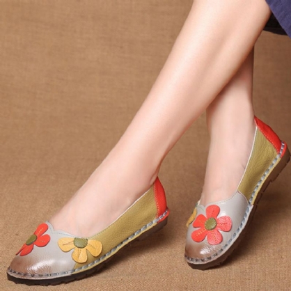 Retro Stitching Leather Flats Zapatos Casuales Para Mujer