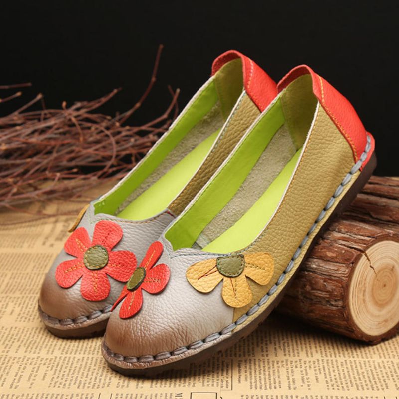 Retro Stitching Leather Flats Zapatos Casuales Para Mujer