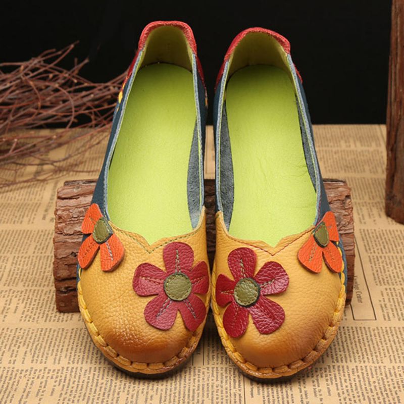 Retro Stitching Leather Flats Zapatos Casuales Para Mujer