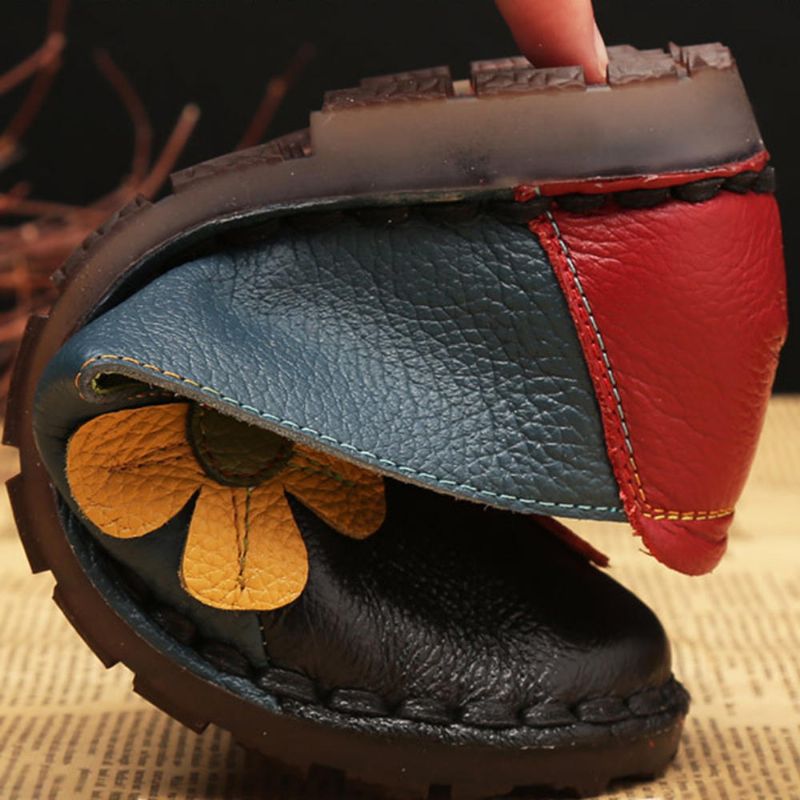 Retro Stitching Leather Flats Zapatos Casuales Para Mujer