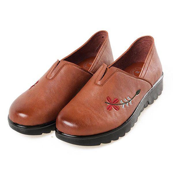 Zapato Casual De Suela Suave Con Bordado Mocasines Planos Cómodos Para Mujer