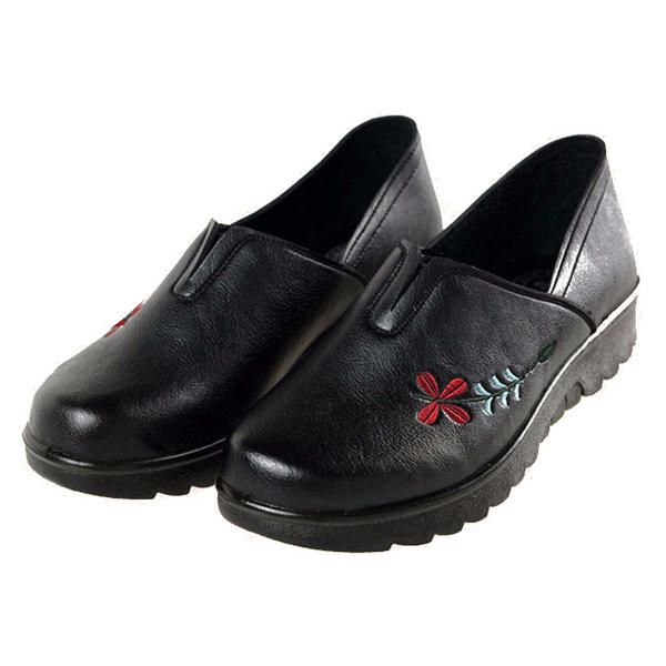 Zapato Casual De Suela Suave Con Bordado Mocasines Planos Cómodos Para Mujer