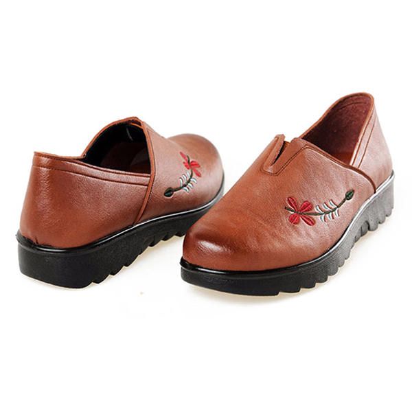 Zapato Casual De Suela Suave Con Bordado Mocasines Planos Cómodos Para Mujer