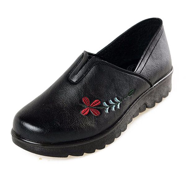 Zapato Casual De Suela Suave Con Bordado Mocasines Planos Cómodos Para Mujer